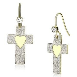 Sparkling Crystal Dangle Drop Heart Cross Earringsd